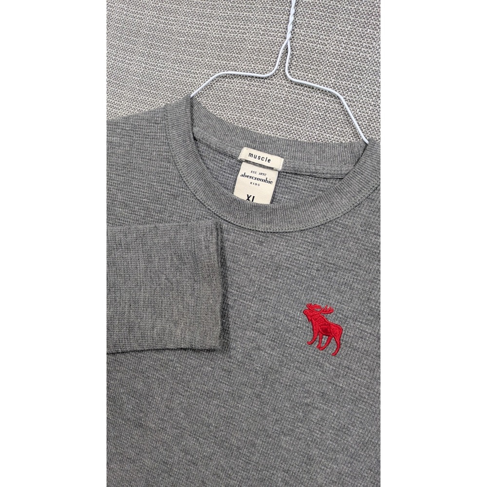 Abercrombie Kids Muscle Fit Thermal Shirt Gray Long Sleeve Red Moose Logo YXL